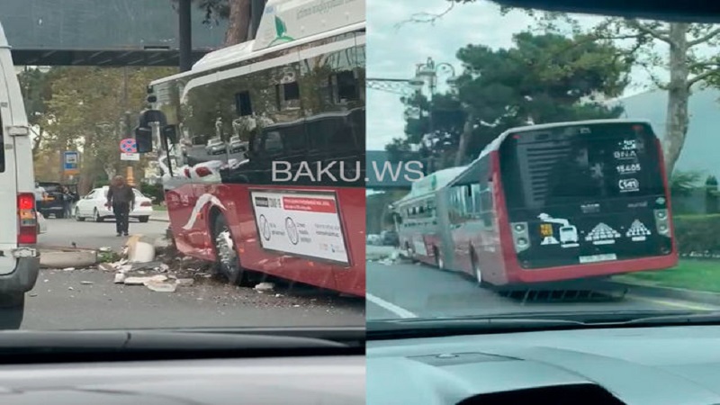 18 metrlik “BakuBus” avtobusu qəzaya uğradı (VİDEO)