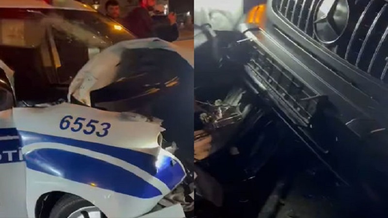 Bakıda “Gelandewagen” polis maşını ilə toqquşdu (VİDEO)