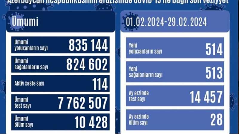 Son bir ayda Azərbaycanda koronavirusa yoluxanların sayı açıqlandı